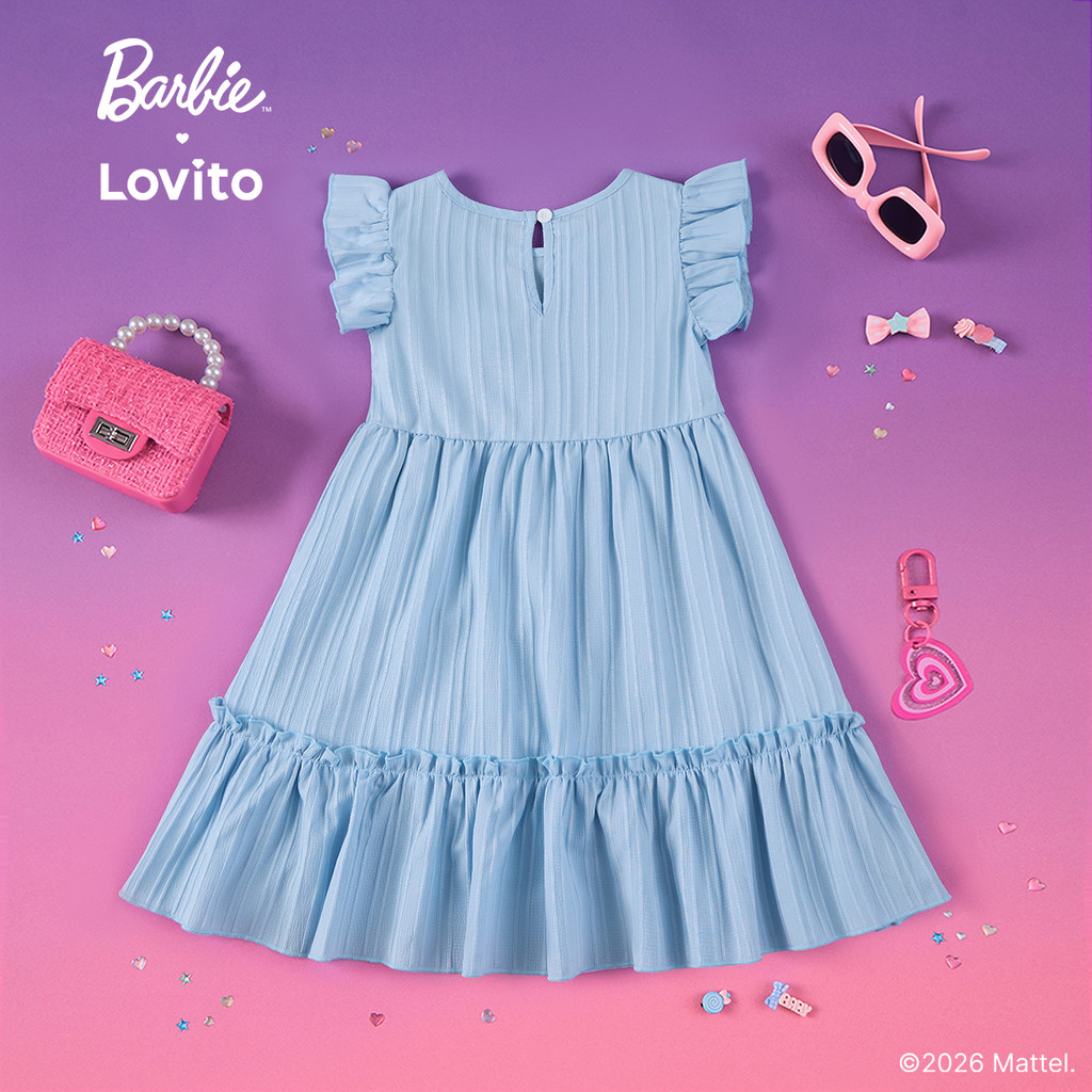 Barbie × Lovito Kids فستان بنات أزرق بكشكش — صورة 3