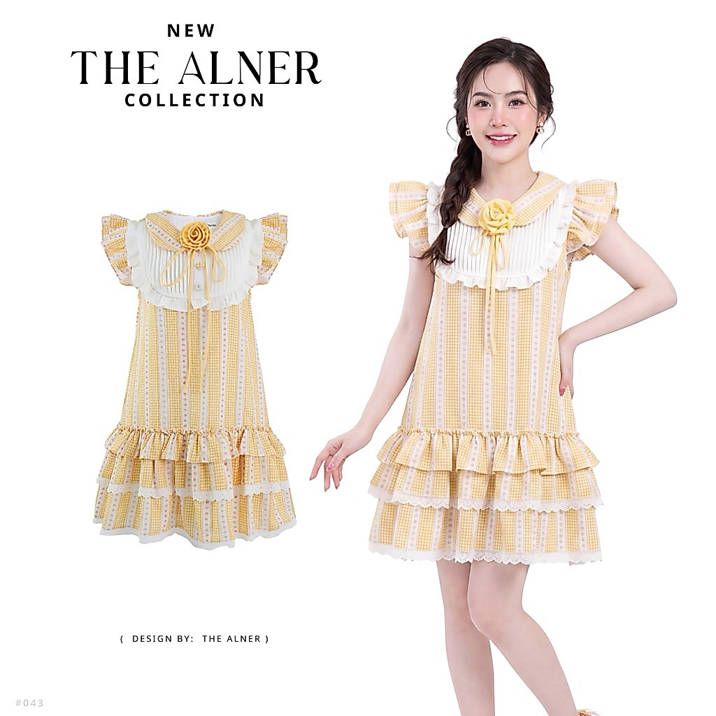 Thealner-AN043 (เดรสเหลืองคอปกแต่งดอก)