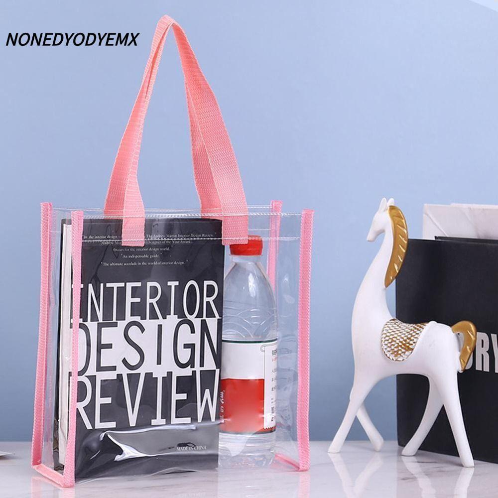 NONDYOMX Tote Bag,กระเป๋าช้อปปิ้งเครื่องสําอางใสความจุขนาดใหญ่,ถุงของขวัญ PVC กระเป๋าเยลลี่เย็บรถ