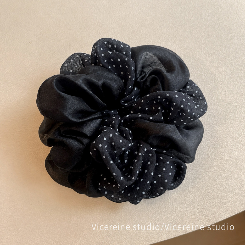 Dark Double Layer Spliced Tulle Scrunchies, Retro Elegant Cool สไตล์ Simple Hair Ties เครื่องประดับผมผู้หญิง
