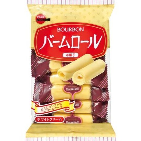 เบอร์บอน เค้กบามโรลเคลือบไวท์ช็อกโกแลต Bourbon Baum Roll White Choc 105g.