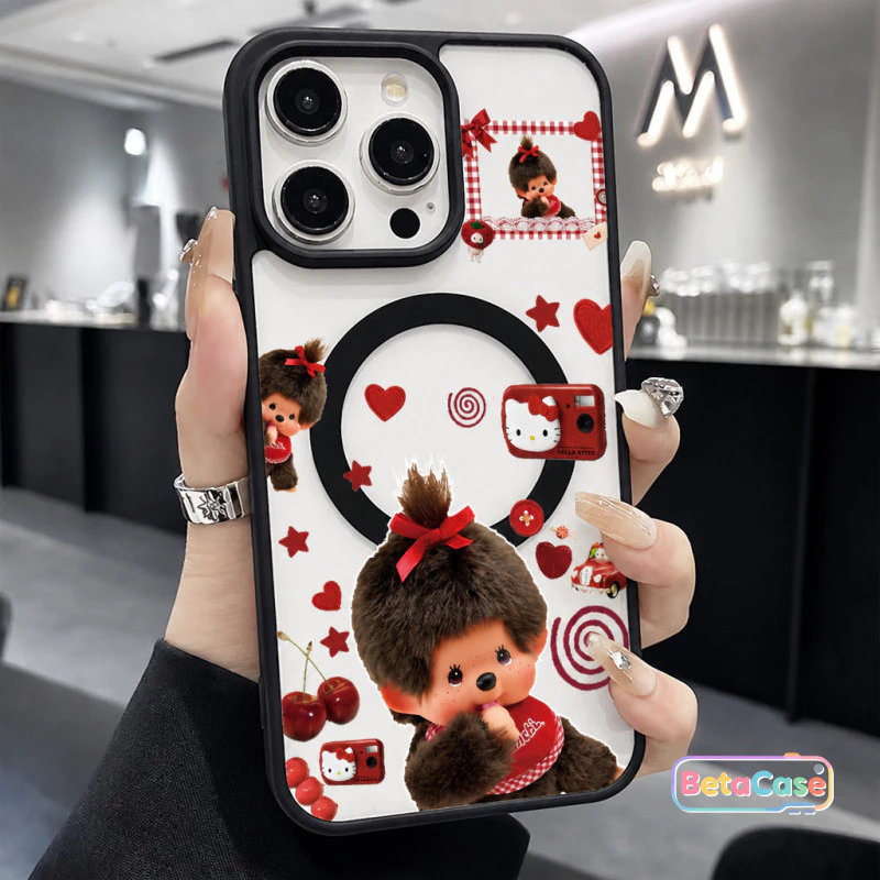 เคสแม่เหล็กกันกระแทก ลายตุ๊กตามอนชี่ เคสไอโฟนดาวและโบว์น่ารัก สำหรับ iPhone 17/16/15/14/13/12/11 Pro Max/Plus