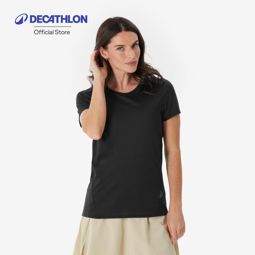 Decathlon Women’S Mountain Walking Short-Sleeved T-Shirt เสื้อยืดแขนสั้นผู้หญิงใส่เดินป่า รุ่น Mh100 - Black