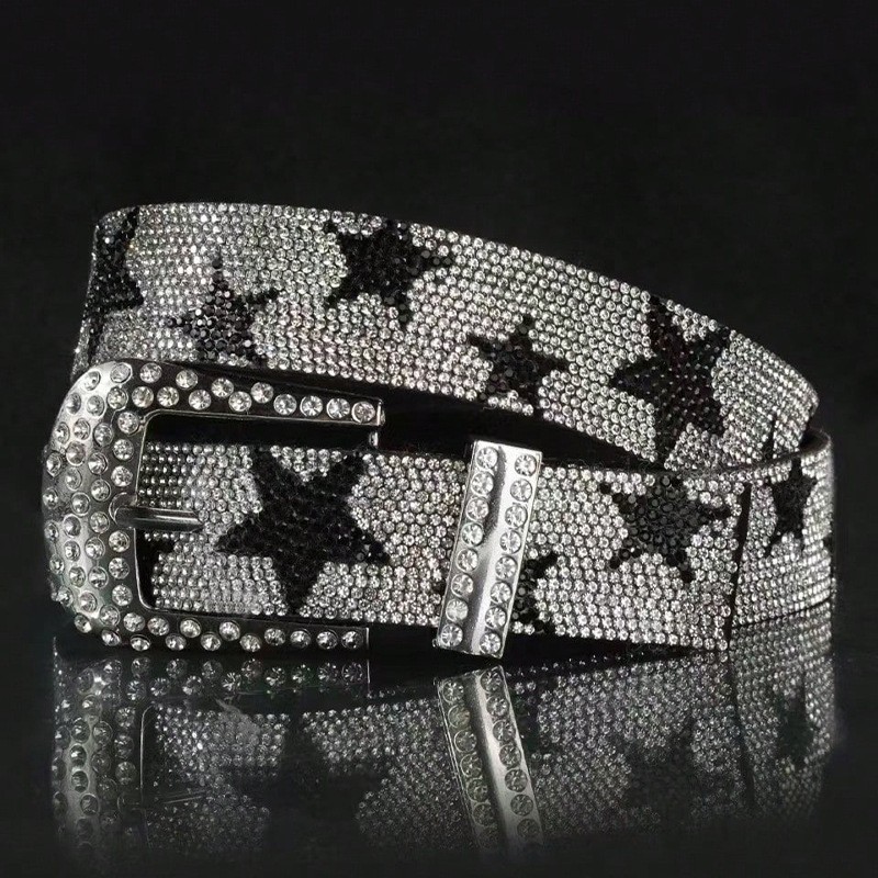Tel: Trend Street y2k Style Diamond-studded Star Elements เข็มขัด Unisex แฟชั่น All-Match Hip-Hop TO