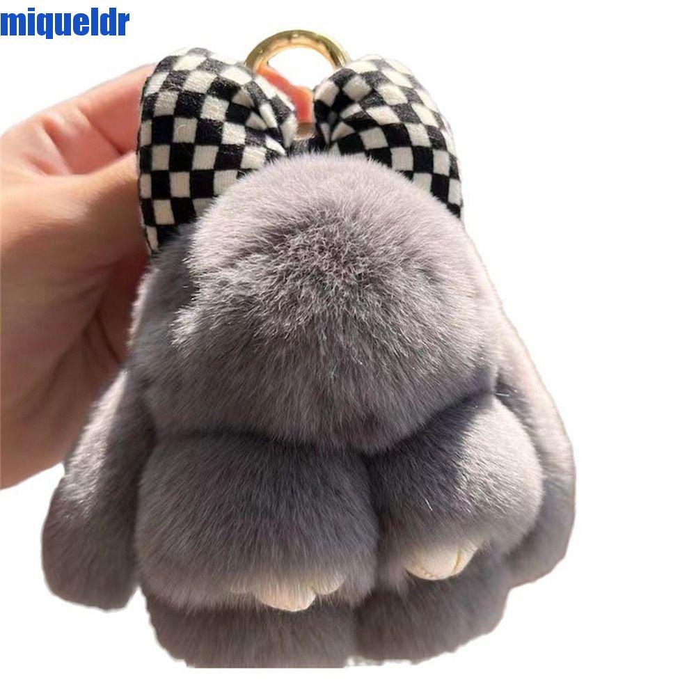 MIQUEL พวงกุญแจขนกระต่าย, Pompoms พวงกุญแจกระต่ายน่ารักปุย, ที่ใส่กุญแจแฟชั่น กระเป๋าโบว์ผม Charm ตุ๊กตากระต่ายพวงกุญแจจี้คู่