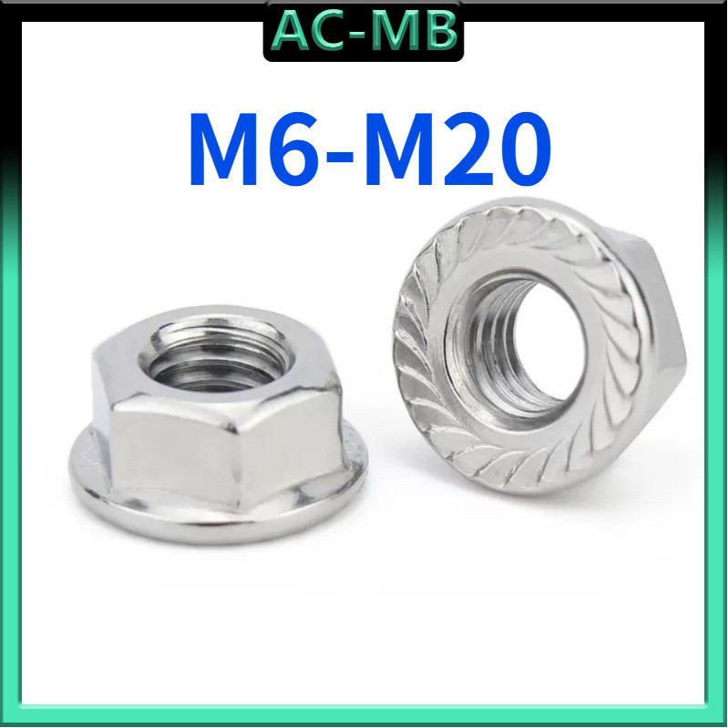หัวน็อต ตัวเมีย ติดแหวน สแตนเลส 304 ฟันละเอียด เกลียวมิล หยาบ / Hexagon Flange Nut Serration Stainless Steel M6/M8/M10/M12/M14/M16/M20 DA-CD-2