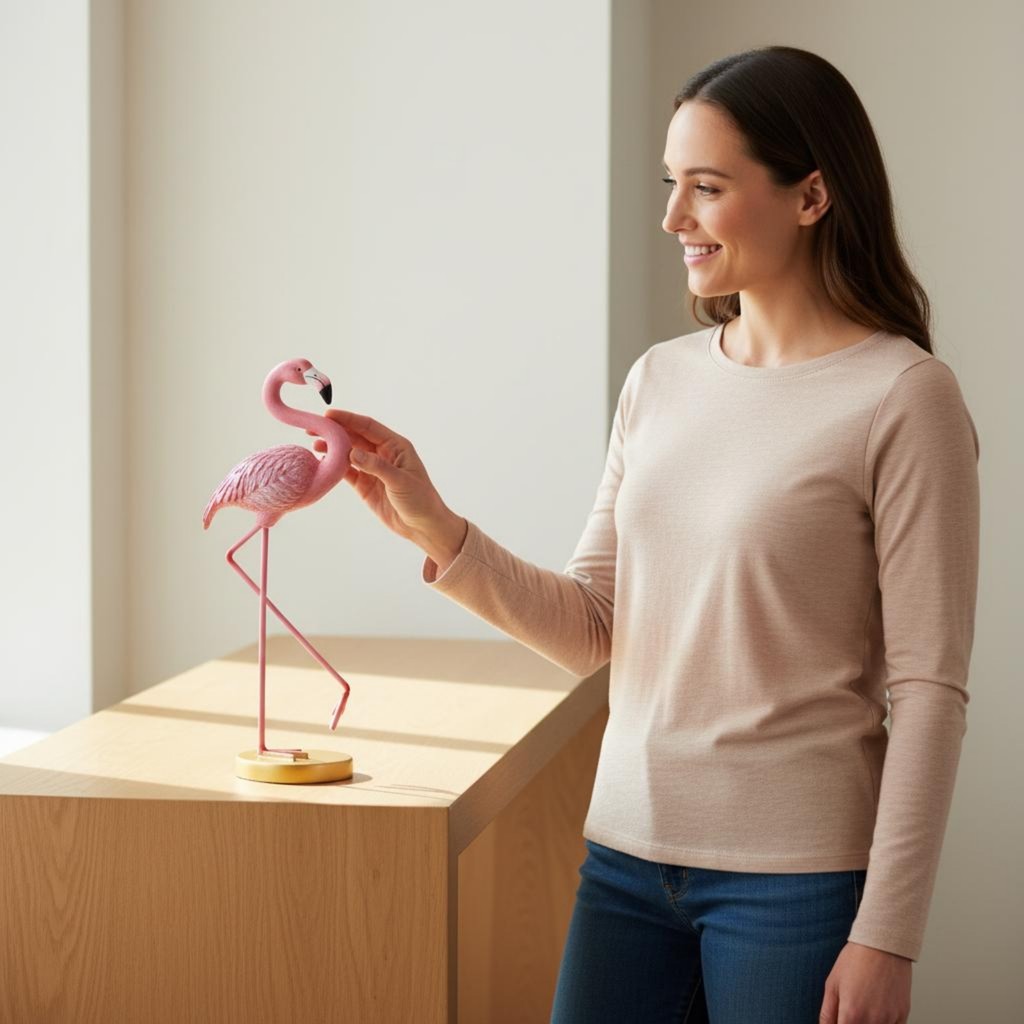 Nordic Aesthetic เรซิ่น Flamingo Decor มือทาสีตุ๊กตา Flamingo