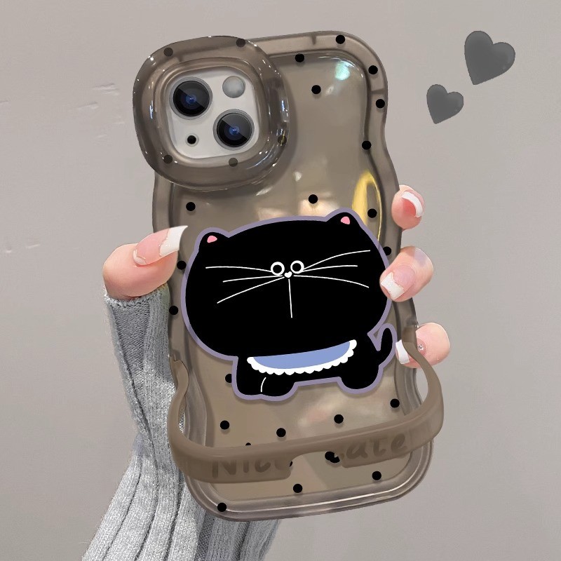 เหมาะสําหรับ Apple 17promax Polka Dot Big Face Black Cat การ์ตูน Apple 14PLUS รวมทุกอย่างกันกระแทก A