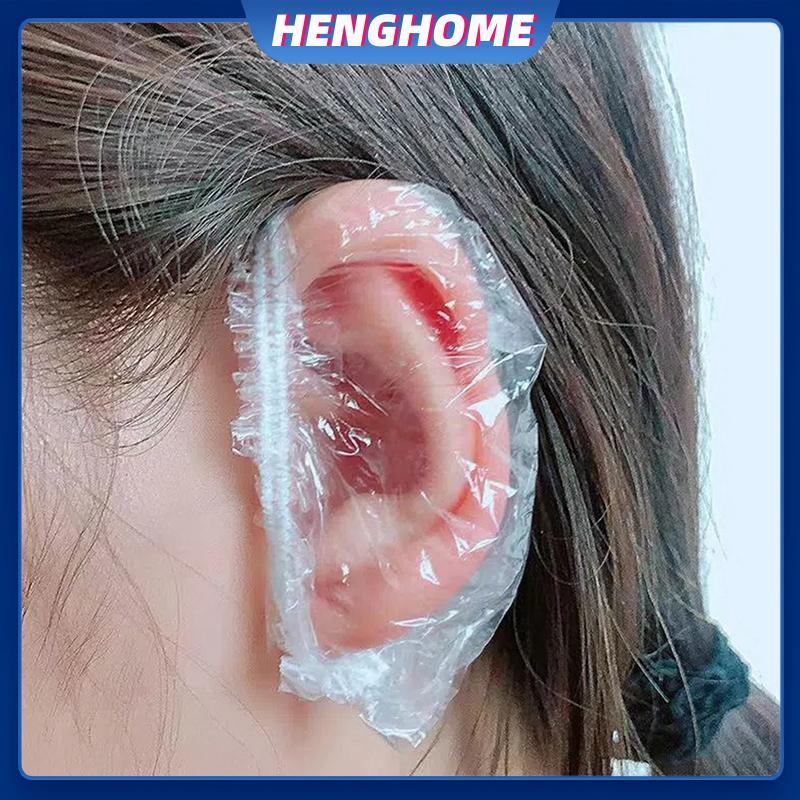 HENGHOME 100 ชิ้นทิ้ง Earmuff โปร่งใสกันน้ํา Earmuffs ย้อมผม Perm สีพลาสติก Earmuffs HENGHOME
