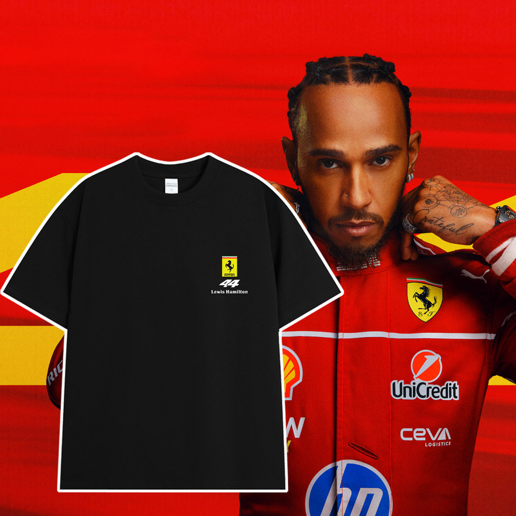 F1 Ferrari Fleet Hamilton No. 44พัดลมเชียร์เสื้อยืด240กรัมผ้าฝ้ายแท้ครึ่งแขนแข่งด้านบนผู้ขับขี่คลับท