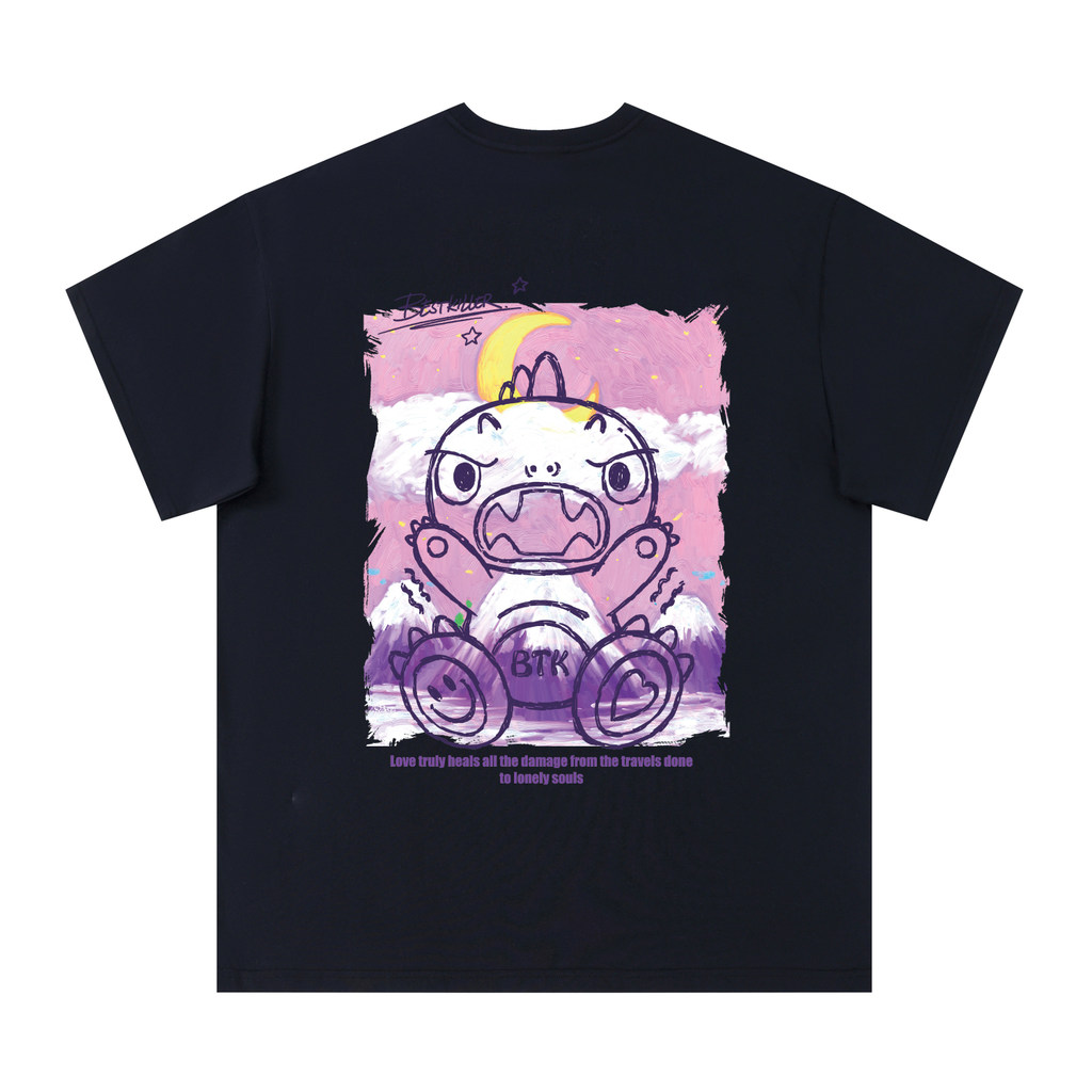 BTK Graffiti Manga Monster พิมพ์เสื้อยืดแขนสั้นสําหรับชายหลวม 100% ผ้าฝ้ายพรีเมี่ยมฤดูร้อนคู่รอบคอ