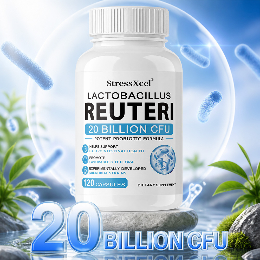 StressXcel REUTERI 20 BILLION CFU อาหารเสริม – ​​รักษาสุขภาพระบบทางเดินอาหาร ปรับสมดุล ลําไส้ ไมโครไบโอต้า และบรรเทาความเครียดอารมณ์