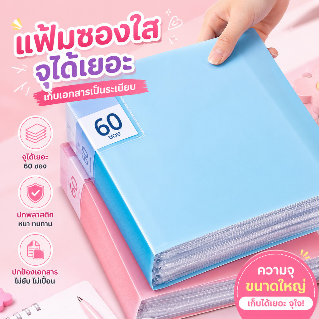 แฟ้มโชว์เอกสาร 20/60/100 ช่อง PP A4 แฟ้มใส่เอกสาร แฟ้ม แฟ้มเอกสาร แฟ้มซอง A00095