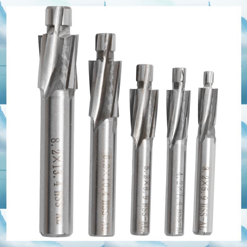 (PK Q)5 ชิ้น HSS Counterbore End Mill M3-M8 Pilot Slotting เครื่องมือเครื่องตัดมิลลิ่ง Countersink E