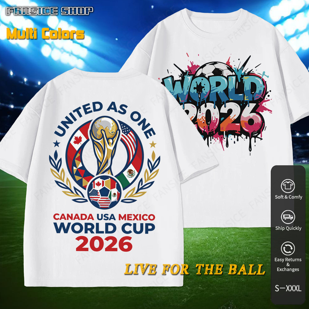 2026 World Cup ฟุตบอลโลก 2026 เสื้อยืด พิมพ์สองหน้า Soccer Tee ผ้านุ่มคุณภาพสูง สินค้าพร้อมส่งประเทศไทย