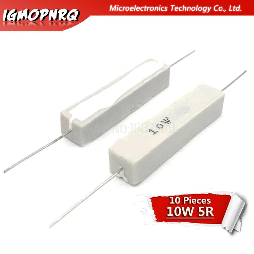 10 ชิ้น 10W ตัวต้านทานซีเมนต์ 5 โอห์ม 5R ต้านทานห้องนอน 10W-5R