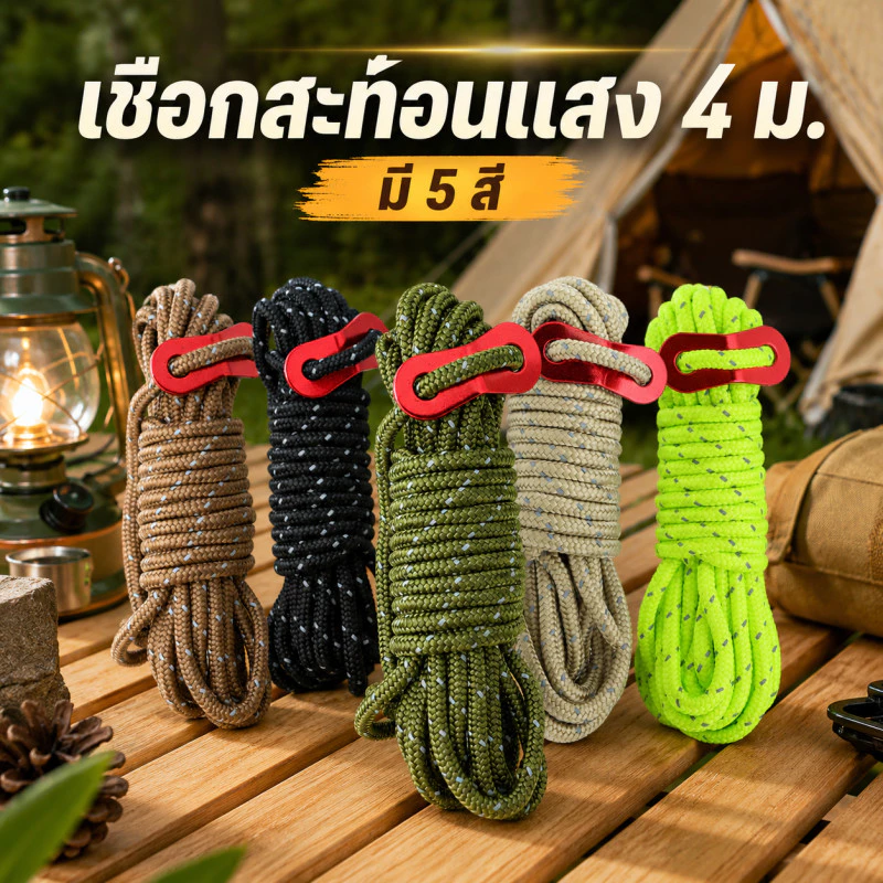 เชือกพาราคอร์ดสะท้อนแสง 4m สำหรับเดินป่าและตั้งแคมป์