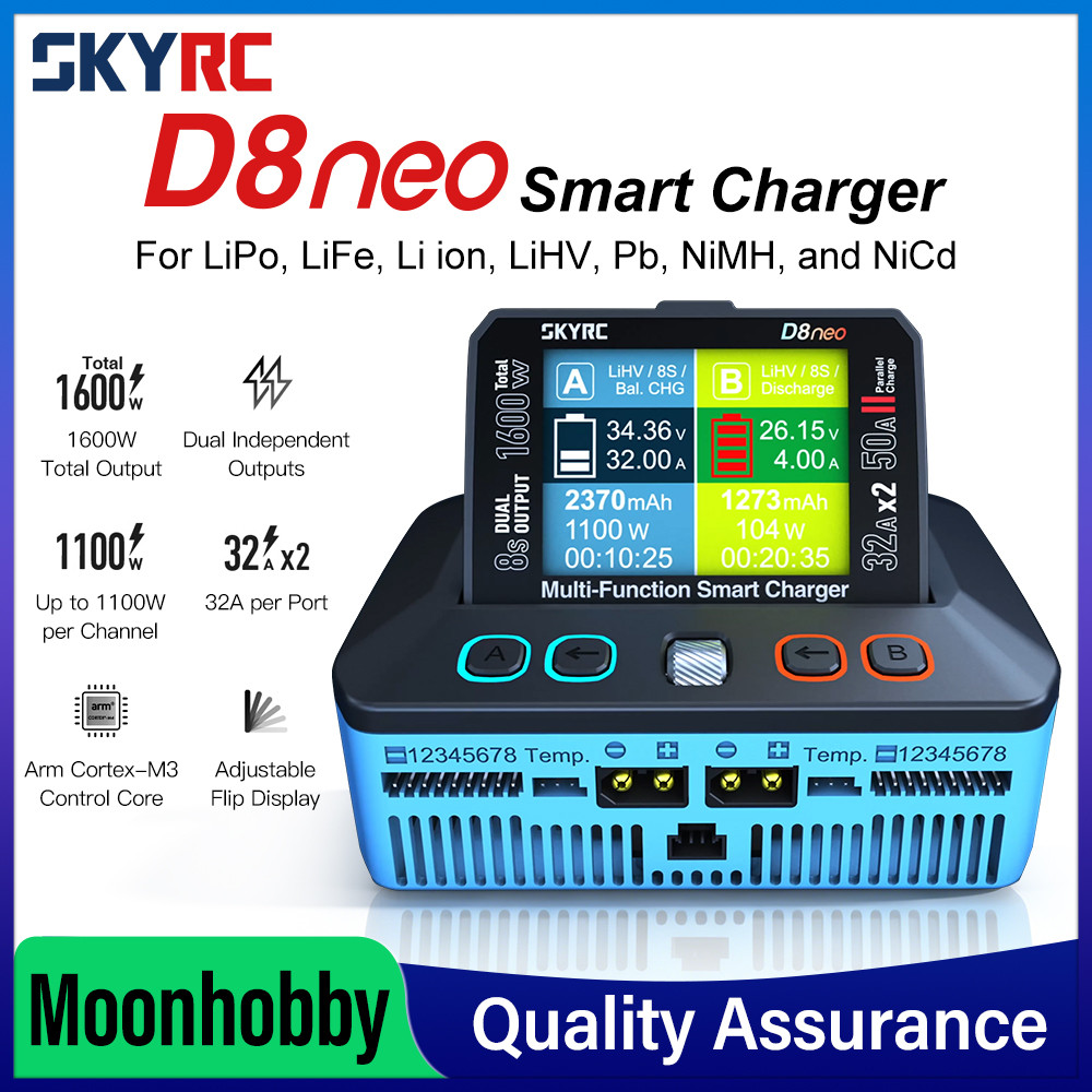 SKYRC D8neo Smart Charger เอาต์พุตคู่ 1-8S สําหรับ LiPo LiFe Li ion LiHV Pb NiMH และ NiCd