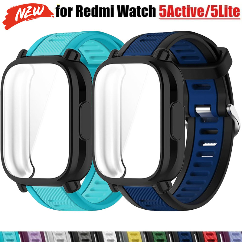 เคส TPU + สายซิลิโคนสําหรับ Redmi Watch 5 Active/Lite ฝาครอบป้องกันหน้าจอแถบกีฬาสองสี