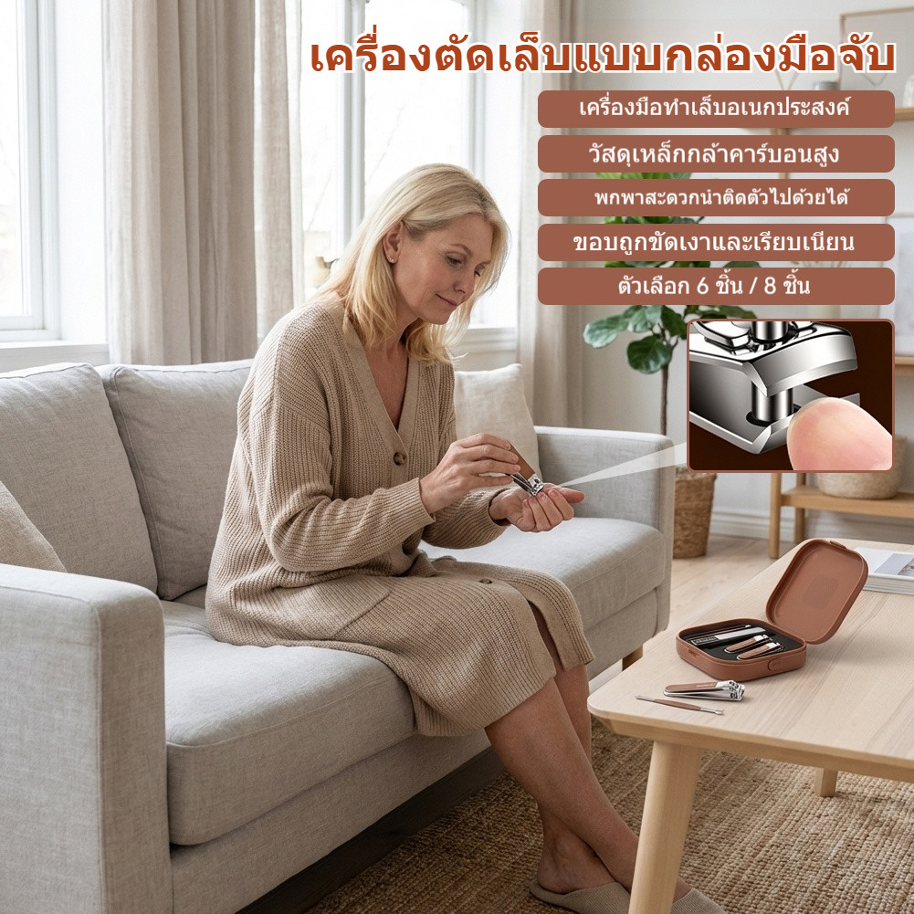 ชุดอุปกรณ์ดูแลเล็บ 6-8 ชิ้น พร้อมกล่องพกพา รูปที่ 3