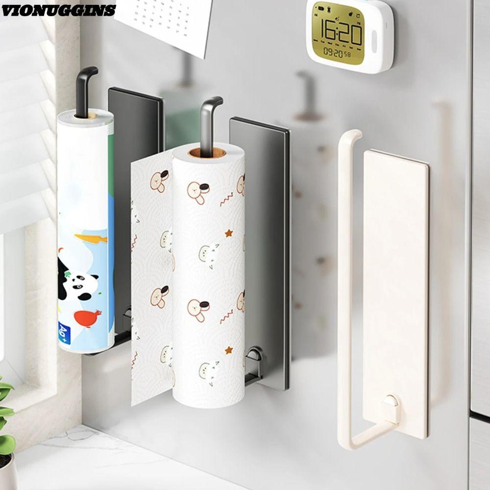 VIONUGGINS Magnetic Tissue Holder, Non Punching Wall-mounted Kitchen T-adhesive/Magnetic Multifunctional Simple Roll Paper Holder Kitchen