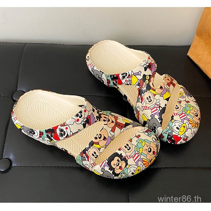 RXJQ EVA Baotou Anti-Collision รองเท้าแตะผู้หญิงฤดูร้อนกลางแจ้งสวมใส่ Anti-Slip Seaside รองเท้าชายหาดที่มีสีสันเสือดาวพิมพ์ San