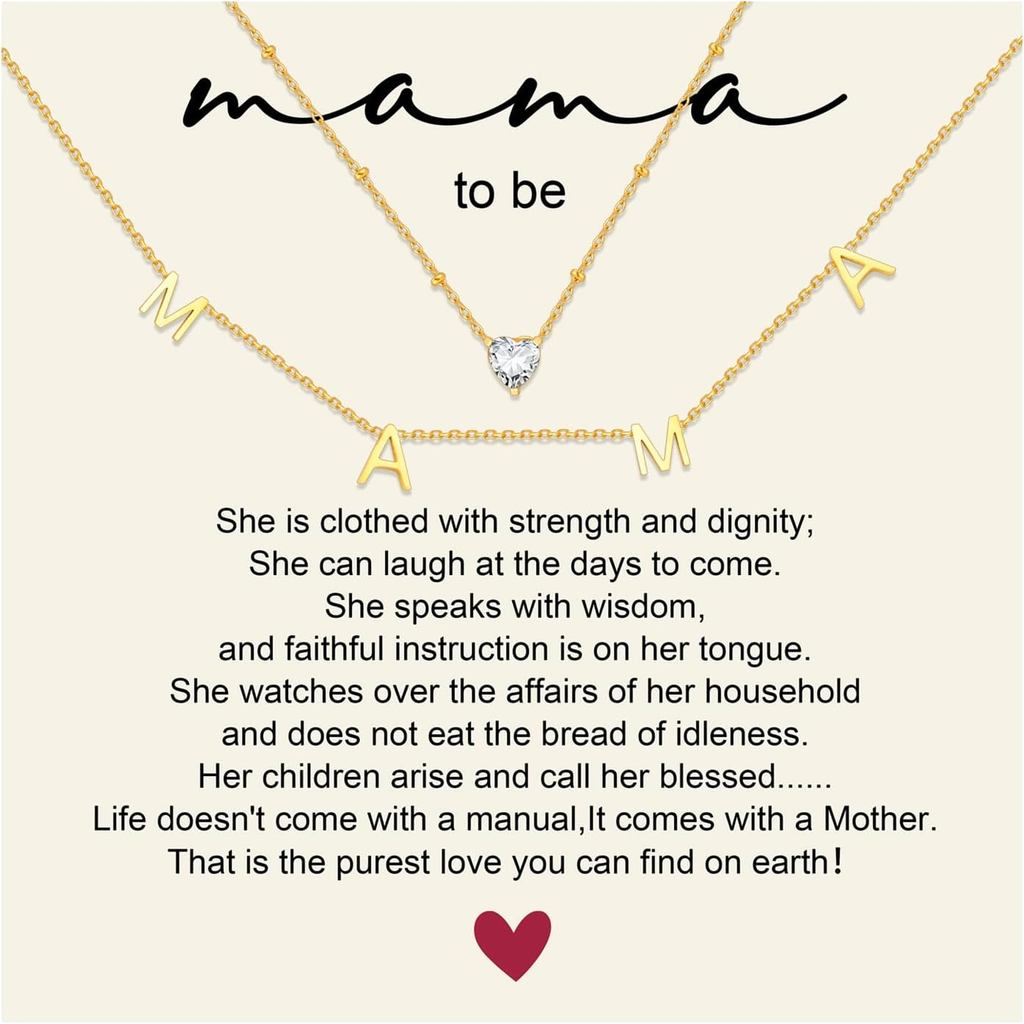 KSF Mama Mom สร้อยคอผู้หญิง-2 ชิ้น 18K Gold Plated Mama Heart สร้อยคอ Non Tarnish ใหม่แม่ของขวัญสร้อ