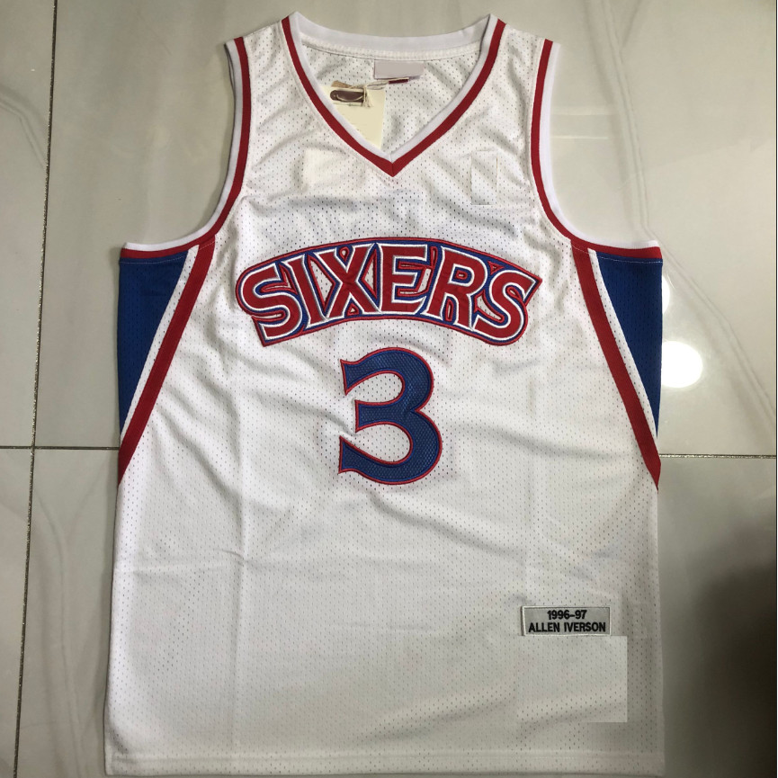 เสื้อบาสเก็ตบอลปักเต็ม Philadelphia 76ers No.3 Allen Iverson Jersey พร้อมเสื้อกั๊กโลโก้