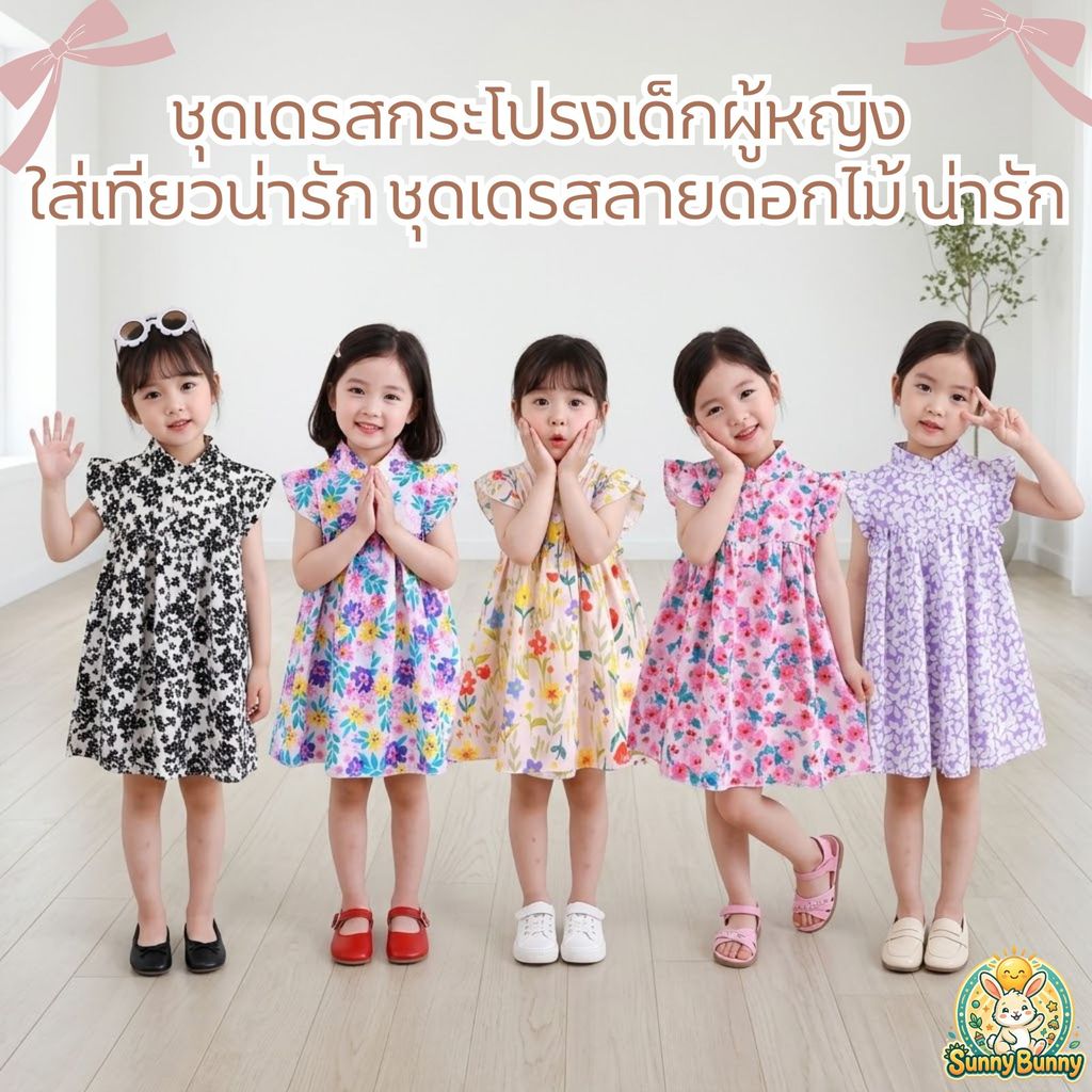ชุดเดรสกระโปรงเด็กผู้หญิง ใส่เทียวน่ารัก ชุดเดรสลายดอกไม้ น' ารักสำหรับเด็กผู้หญิง 1-9 ชุดเดรสลายดอกไม้ sunny_bunny