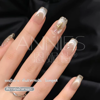 [ANNIES] เซรามิคสีขาว Cats Eye Nail Polish ซาตินสไตล์ใหม่ All-Match ลูกปัดแก้ว Cats Eye Nails