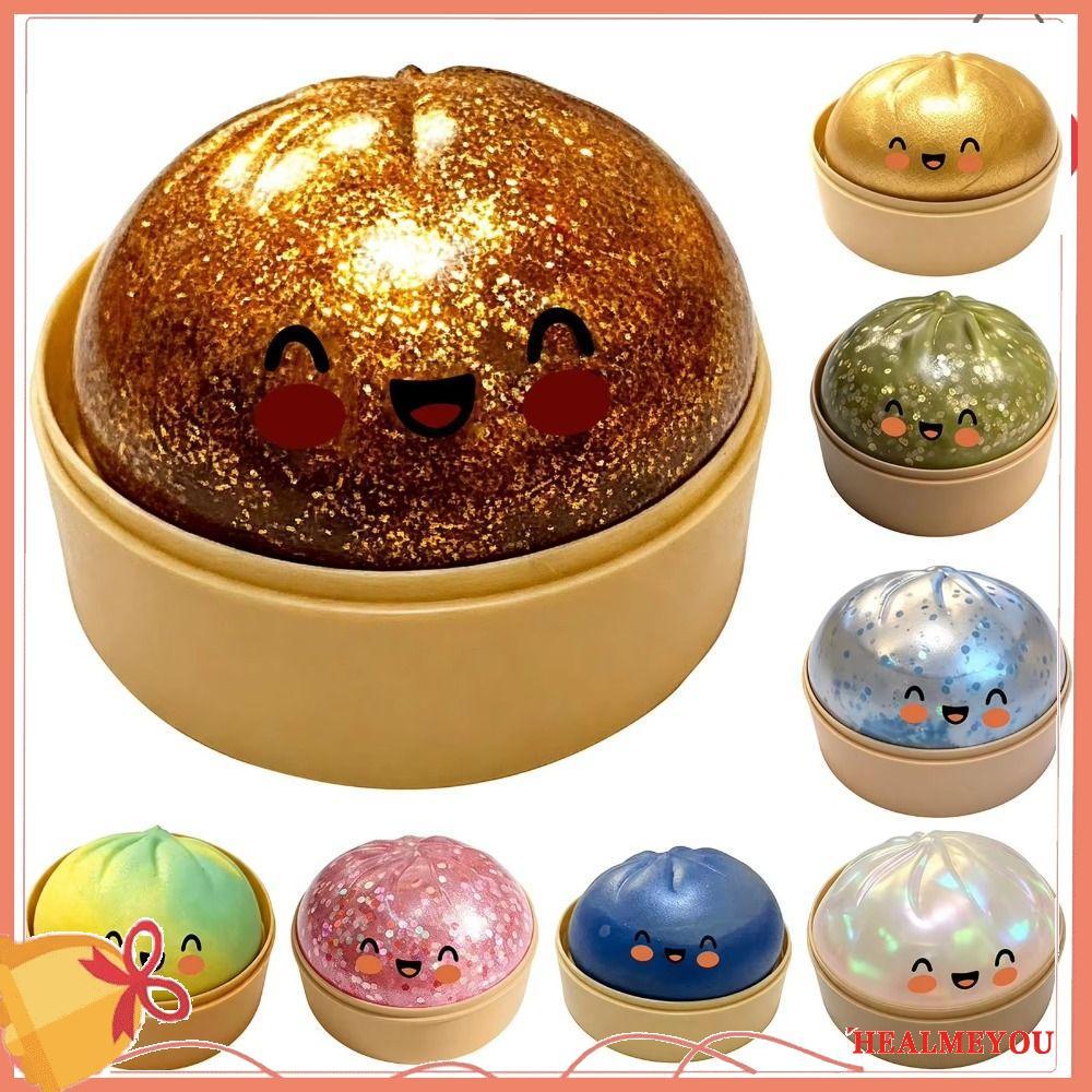 AQUA Dumpling Squishes, Giant Rainbow Glittering Bun Sensory Balls,สําหรับผ่อนคลายน่ารักหยิก Dumpling-Shaped Soft Squishy ของเล่นผู้ใหญ่และเด็ก