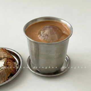 Ins Style Retro 304 ถ้วยกาแฟสแตนเลสสไตล์อุตสาหกรรมถ้วยสกัดปากกว้าง Frosted Ice American Latte ถ้วยดื่ม