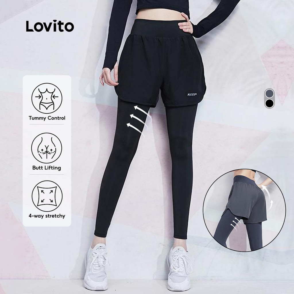Lovito เล็กกิ้งสปอร์ต 2-In-1 เส้นโครงสร้าง ยกก้น แช่แห้งเร็ว อบแห้ง อบรมการออกกำลังกาย LNL59032