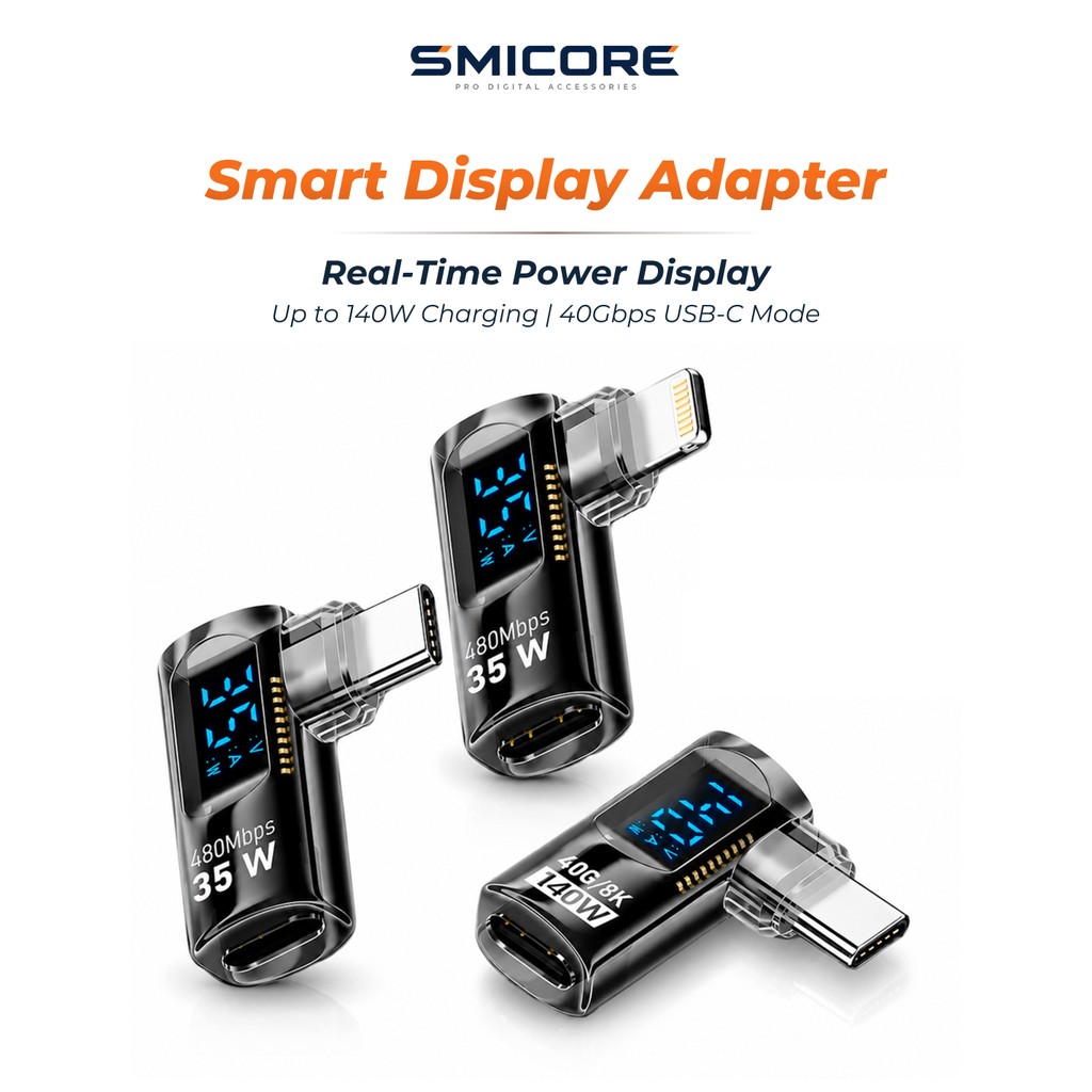 หัวแปลง Type C iP Adapter พร้อมจอดิจิทัล 40Gbps 8K60Hz OTG รองรับ PD 140W Fast Charge