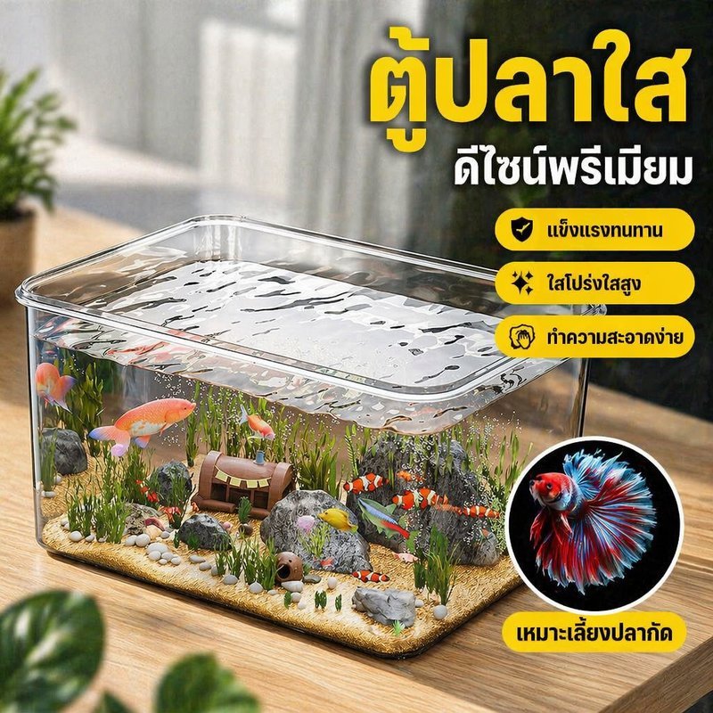 ตู้ปลา พลาสติกใส อควาเรียม ทนกระแทก ไม่แตกง่าย ทำความสะอาดง่าย เลี้ยงปลากัด แต่งบ้าน