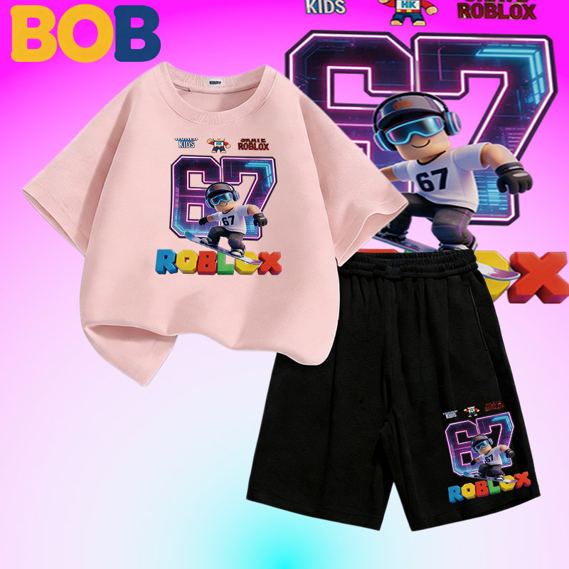 【จัดส่งไทย】2ชิ้น TM KIDS ชุดเด็กชาย Roblox รอบล็อก เสื้อยืดกางเกงขาสั้น ผ้ามิกซ์คอตตอน ลายเกมส์ดัง ใส่สบาย#1