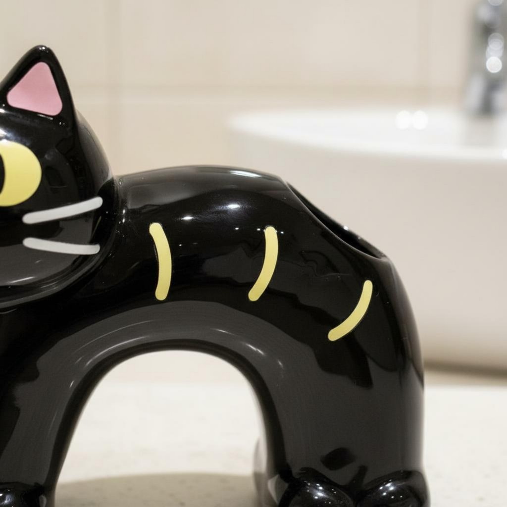 Feline-Shaped ที่วางแปรงสีฟัน Glossy Feline Striped ทําความสะอาดง่าย