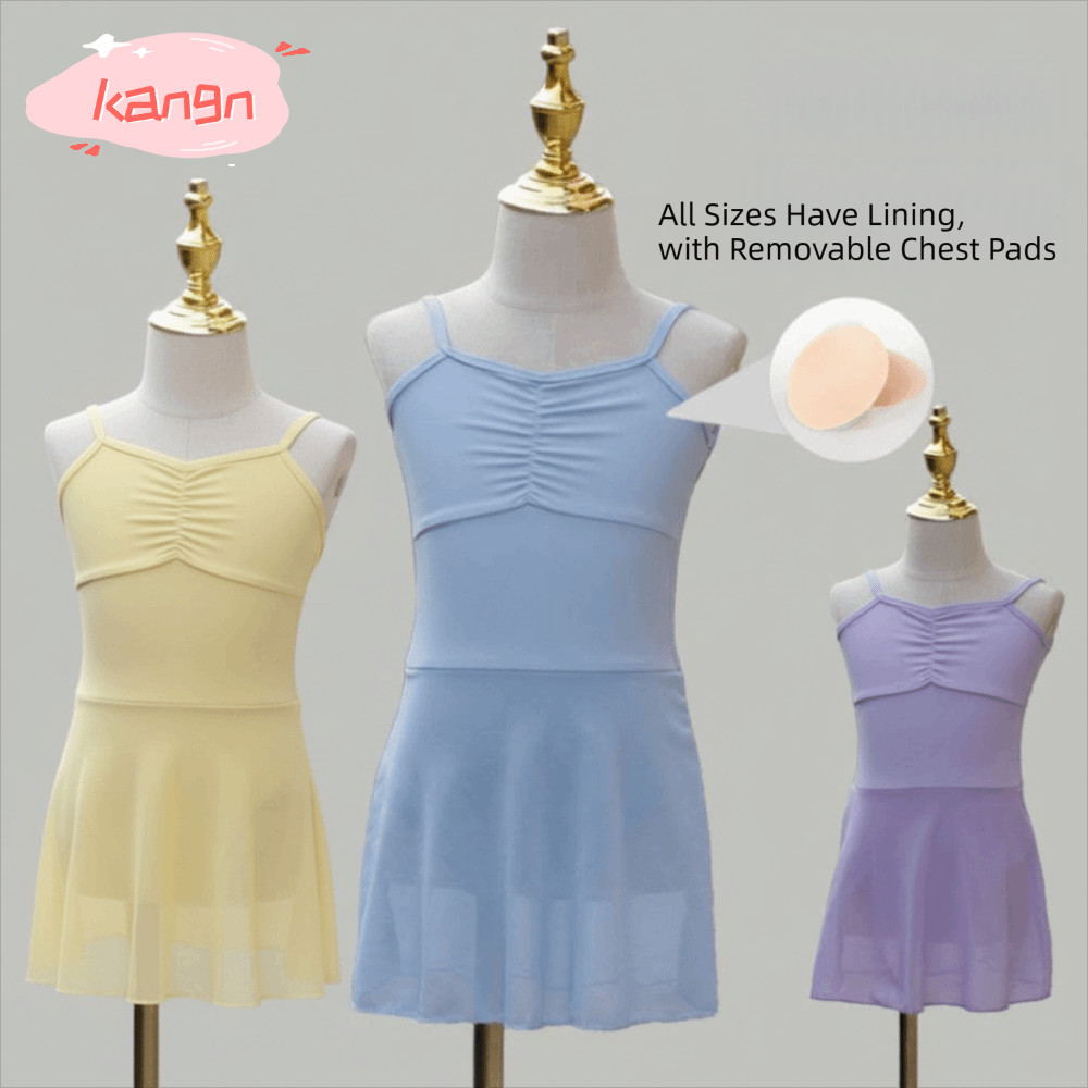 KANGN บัลเล่ต์ชุด, กระโปรงชีฟองแขนกุดออกแบบบัลเล่ต์ Leotard, ทีมด้านหน้า Ruched Camisole สไตล์กระโปร