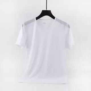 Add Add พร้อมส่ง ผ้าไหมน้ําแข็งแขนสั้นเสื้อยืดผู้ชายระบายอากาศกีฬาบางขนาดใหญ่