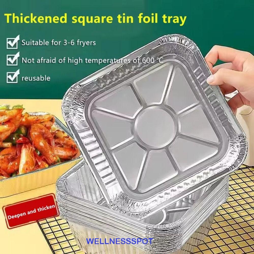 WELLNESSSPOT 30 ชิ้นถาดอบอลูมิเนียมฟอยล์, 6/7/8/9 นิ้ว Non-Stick Air Fryer กระทะ, อุปกรณ์ครัวสแควร์เกรดอาหารทนอุณหภูมิสูงชามอลูมิเนียมฟอยล์บาร์บีคิวทําอาหาร
