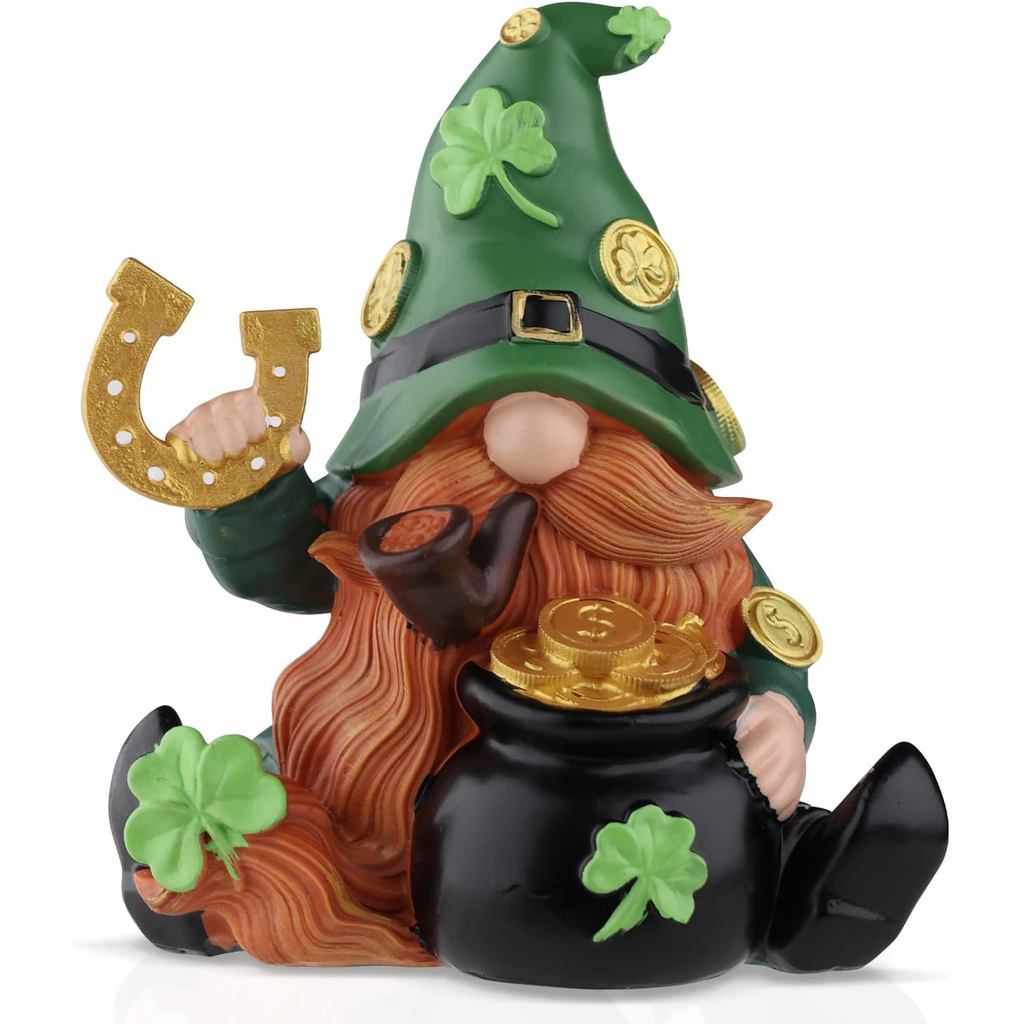 เซนต์. Patricks Day เรซิ่น Gnome, Handmade Irish Shamrock 5 "ยืนFigurine Spring-Irish Gnome สําหรับฤ