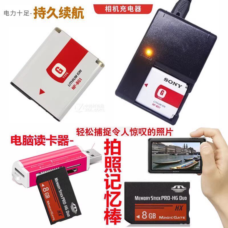 เหมาะสําหรับ Sony DSC-W270 W290 W300 WX1 T20 แบตเตอรี่กล้อง + เครื่องชาร์จ + 8G การ์ดหน่วยความจํา