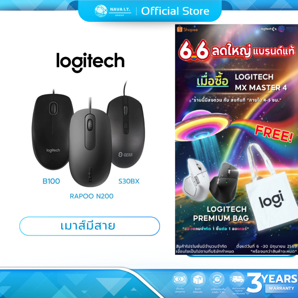(มีส่งด่วน) LOGITECH B100 B170 SGEAR S30BX RAPOO N200 MOUSE รับประกัน1-3ปี