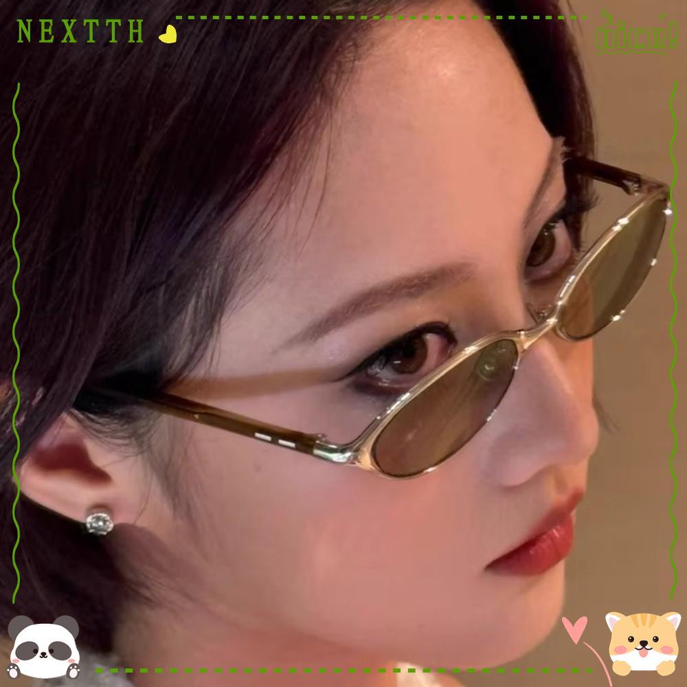 NEXTTH Y2K แว่นตา, แว่นกันแดดป้องกันแสงแดดรูปไข่สไตล์เกาหลี, Steampunk Sweet Cool กรอบโลหะ Shades แว่นตาท่องเที่ยว