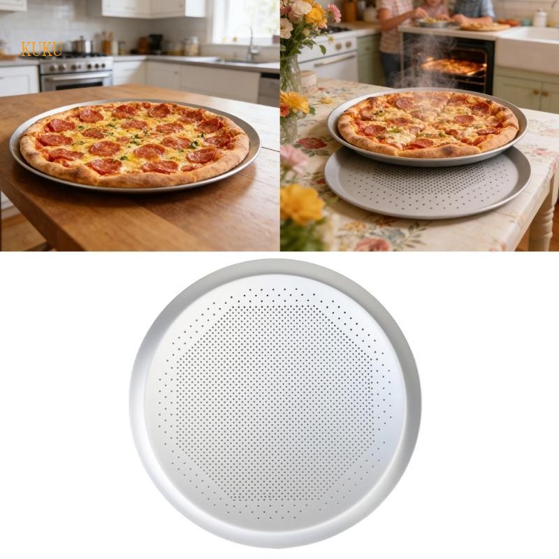 KU* Family Gathering Essential Round Pizza Pan พร้อมการกระจายความร้อนสม่ําเสมอและทําความสะอาดความพยา