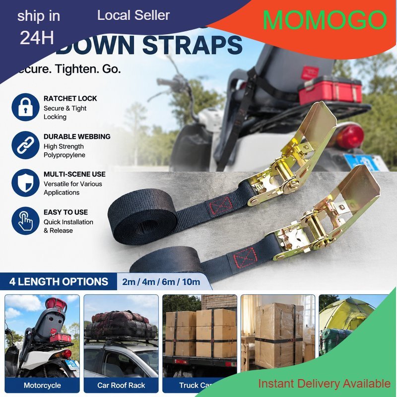 2/4/6/10M รถกระบะสายรัดสินค้า 2.5 ซม. 3T Ratchet Tie Down Strap Safety Truck Trailer Van Cargo Bindi