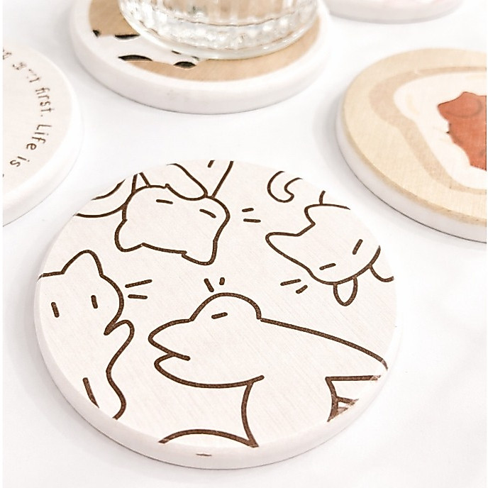 Roomer.Decor [พร้อมส่ง] แผ่นรองแก้ว ที่รองแก้ว แผ่นหินรองแก้ว น่ารัก ลายน้องแมว ลายน่ารัก