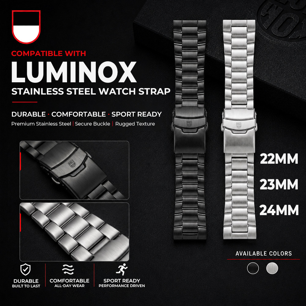 สายสแตนเลสแท้แบบตัน สำหรับ LUMINOX ใช้ได้กับขนาด 22mm 23mm 24mm สายนาฬิกาผู้ชาย ดำน้ำ ทหาร