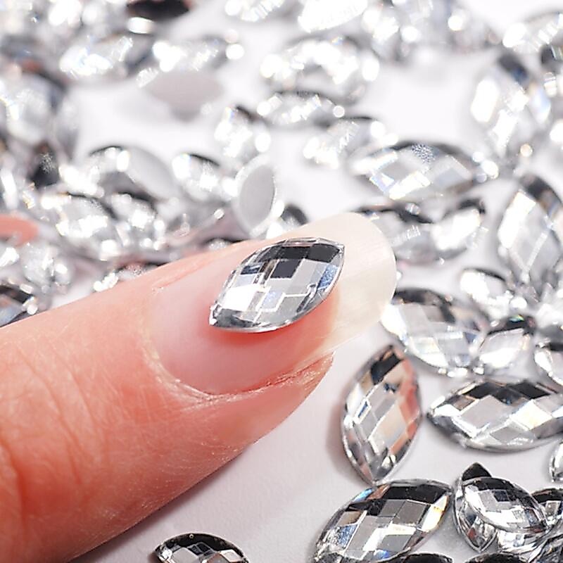 ขายส่ง 300 ชิ้น/1 กระเป๋า 5x10 มม.คริสตัลใส Non HotFix เงิน FlatBack Horse Eye Rhinestone ตกแต่ง DIY Glitter 3D เล็บ