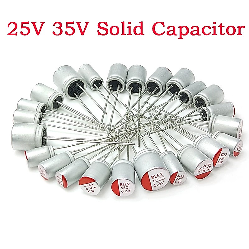 25V 35V Solid State Capacitor 100UF 220UF 330UF 470UF 560UF 680UF 820UF 1,000UF In-line Solid State Capacitor 6.3 X8MM 6.3 X12 มม.8x12 มม. 10x12 มม.ทนอุณหภูมิสูง